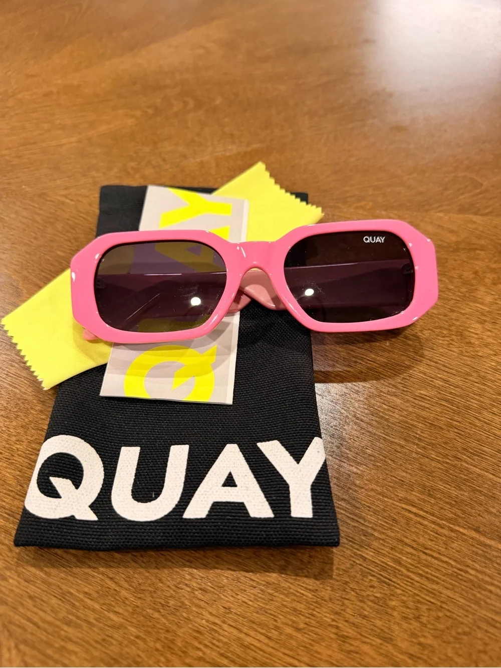 Quay Pink Rectangle Sunglasses
